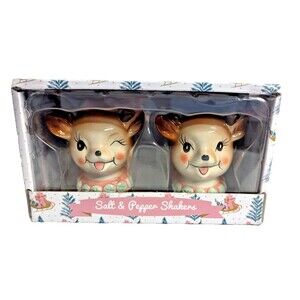 New Retro Reindeer Salt and Pepper Shakers Vintage Style Ceramic Christmas Gift